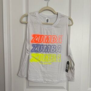 Zumba Fitness Women's White Muscle Tee with Neon Accents